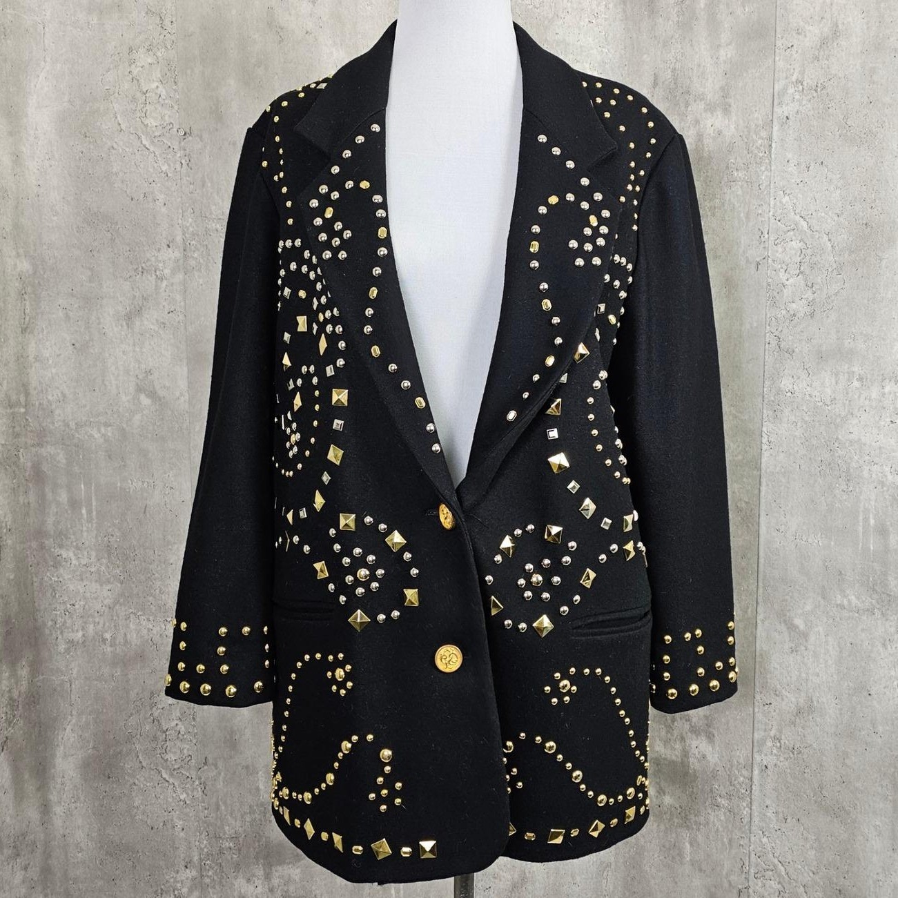 Vintage Adam Douglass Adrianna Papell Blazer Jacket Gold Studded Embellished